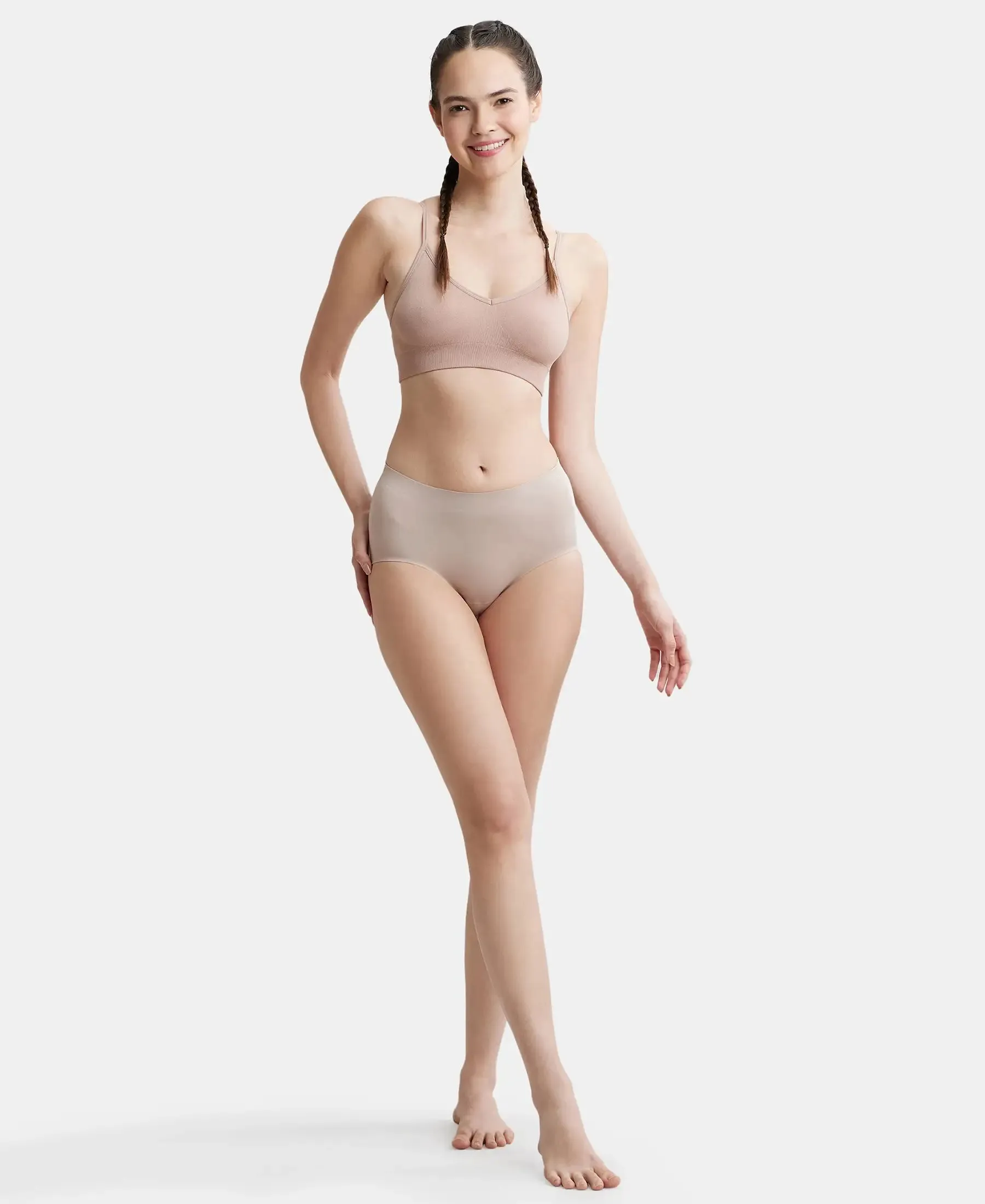 Wirefree Seamfree Non Padded Micro Touch Nylon Elastane Stretch Full Coverage Bra with Optional Cross Back Styling - Mocha