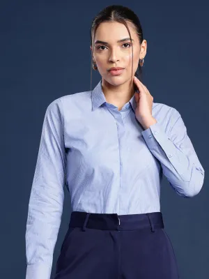 Women Blue Pin Stripes Pure Cotton Formal Shirt