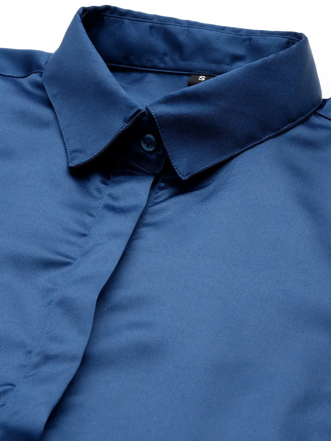 Women Blue Solid Satin Formal Shirt