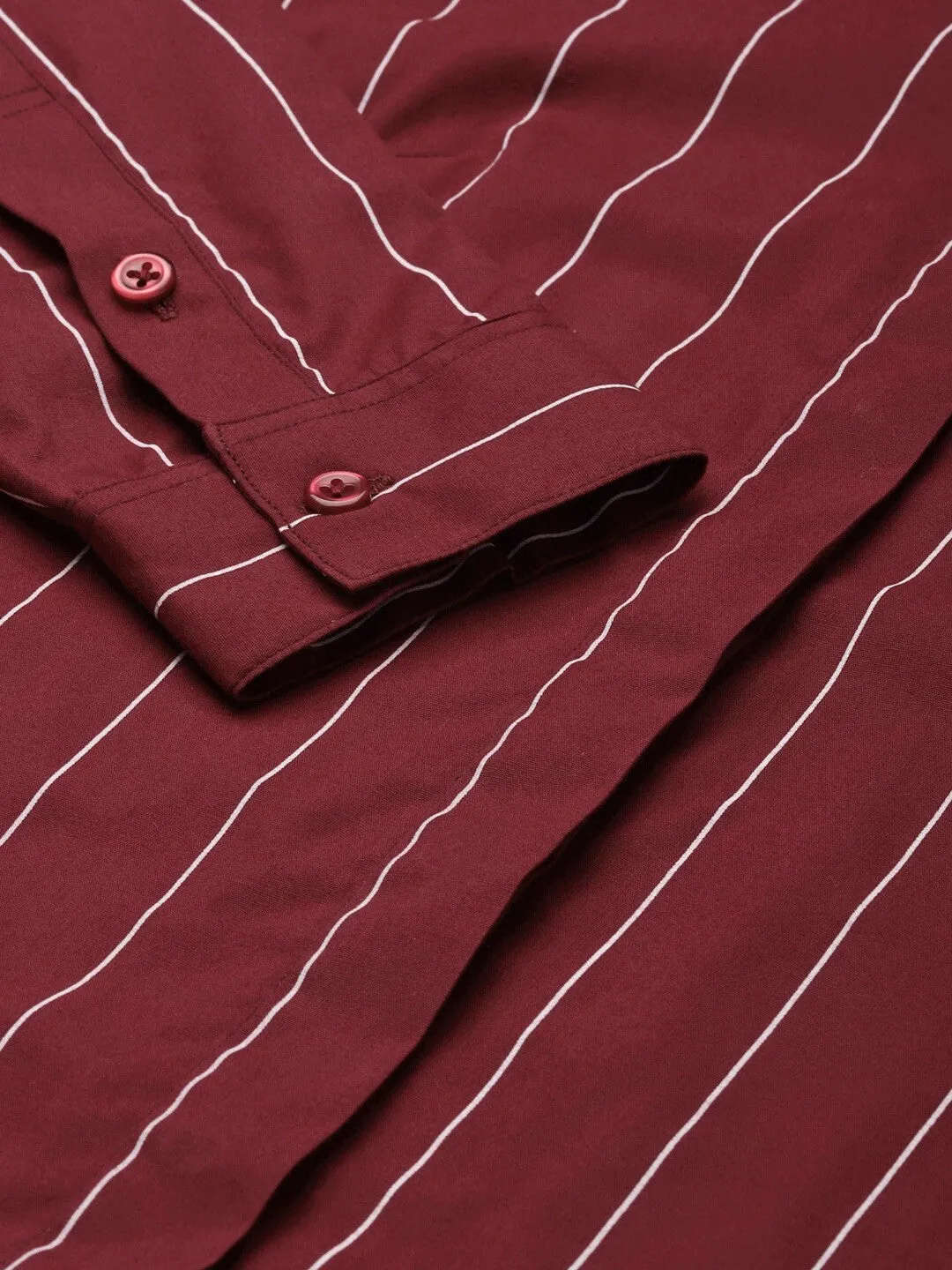 Women Maroon Stripes Pure Cotton Plus Size Formal Shirt
