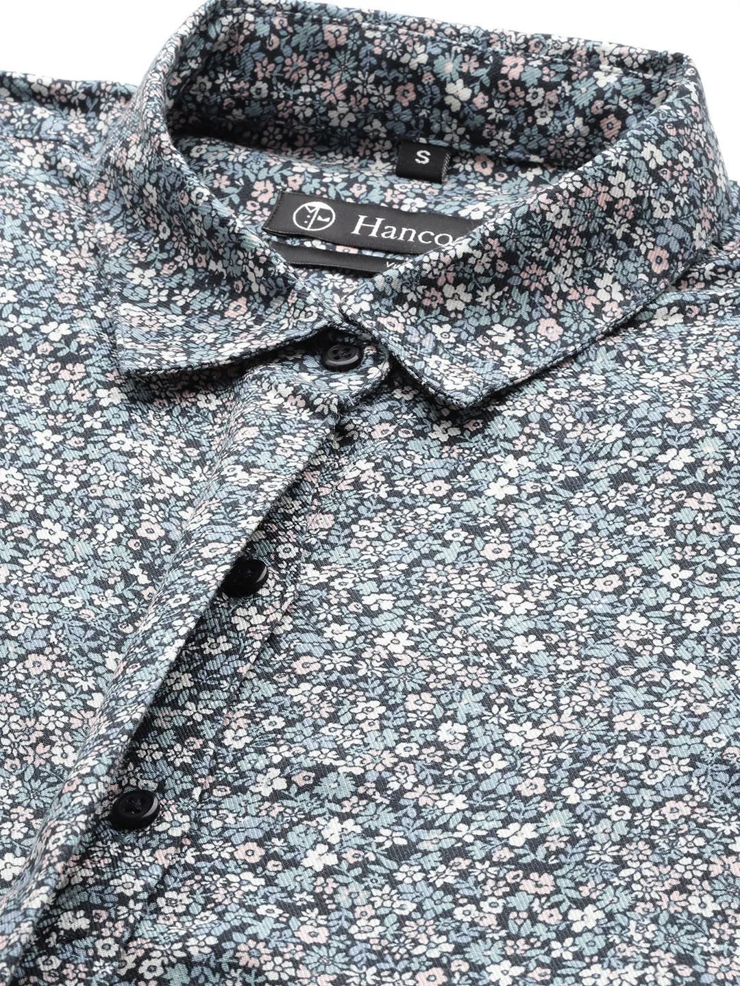 Women Navy Blue Floral Print Viscose Rayon Rayon Formal Shirt