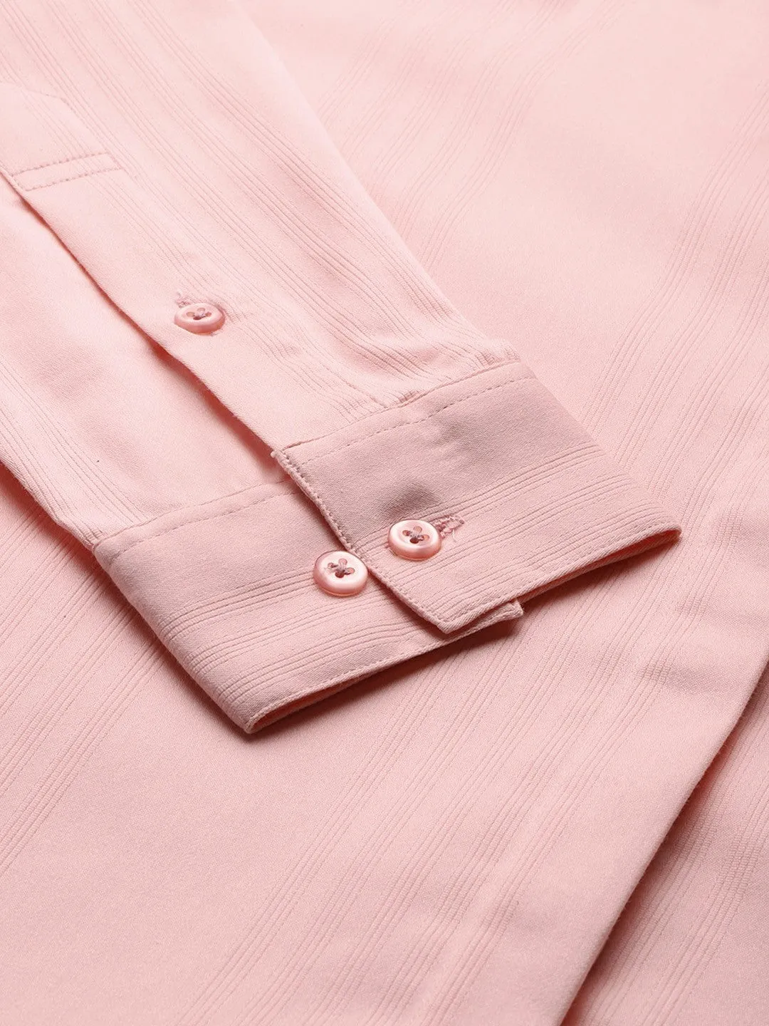 Women Peach Solid Self Design, Pure Cotton Stretchable Wrinkle Free Formal Shirt
