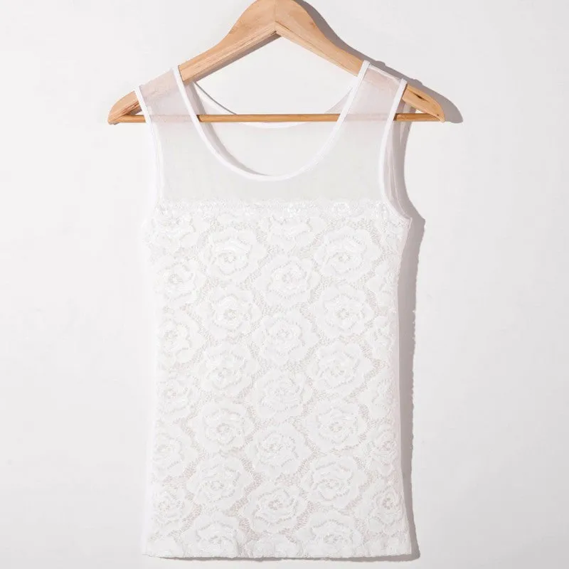 Women Sexy Sleeveless Tank Tops Casual Round Neck Flower Vest Shirt Blouse Hot NW