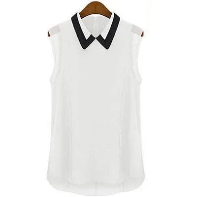 Women Summer Loose Casual Chiffon Sleeveless Vest Shirt Tops Blouse Black White