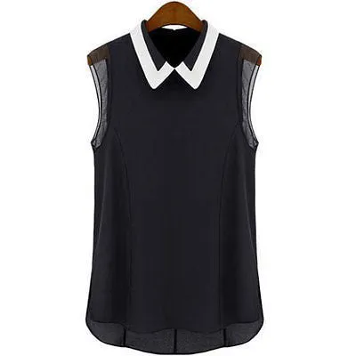 Women Summer Loose Casual Chiffon Sleeveless Vest Shirt Tops Blouse Black White