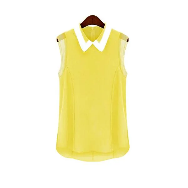 Women Summer Loose Casual Chiffon Sleeveless Vest Shirt Tops Blouse Black White