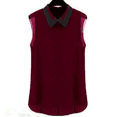 Women Summer Loose Casual Chiffon Sleeveless Vest Shirt Tops Blouse Black White