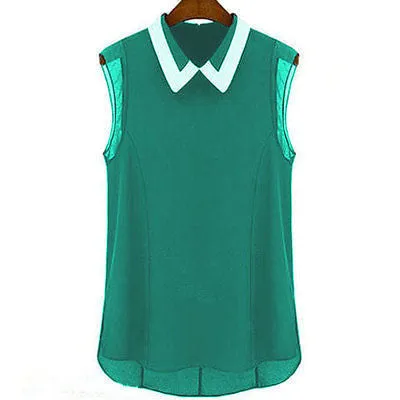 Women Summer Loose Casual Chiffon Sleeveless Vest Shirt Tops Blouse Black White