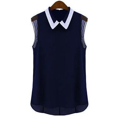 Women Summer Loose Casual Chiffon Sleeveless Vest Shirt Tops Blouse Black White