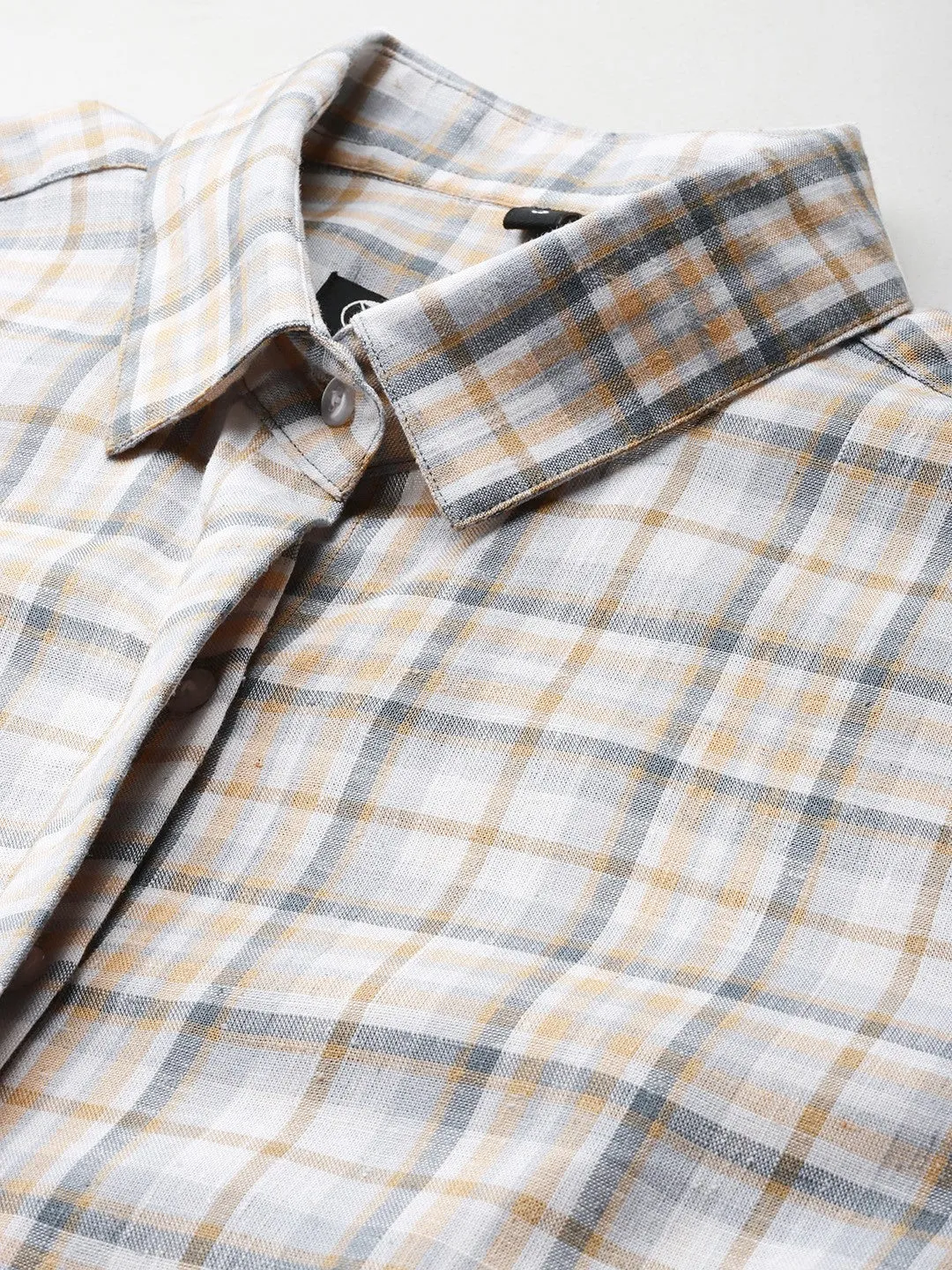 Women White Checks Linen Blend Formal Shirt
