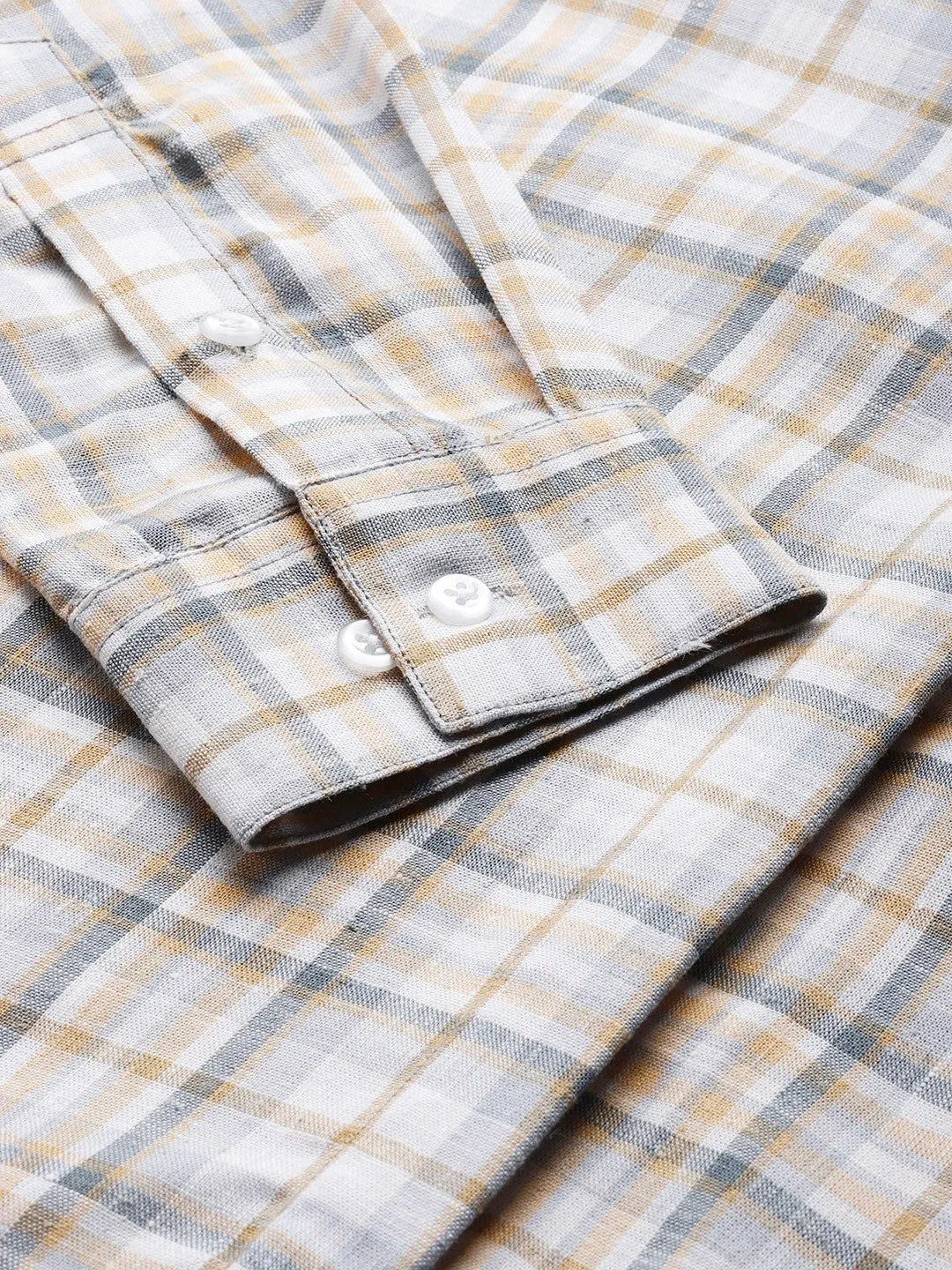 Women White Checks Linen Blend Formal Shirt