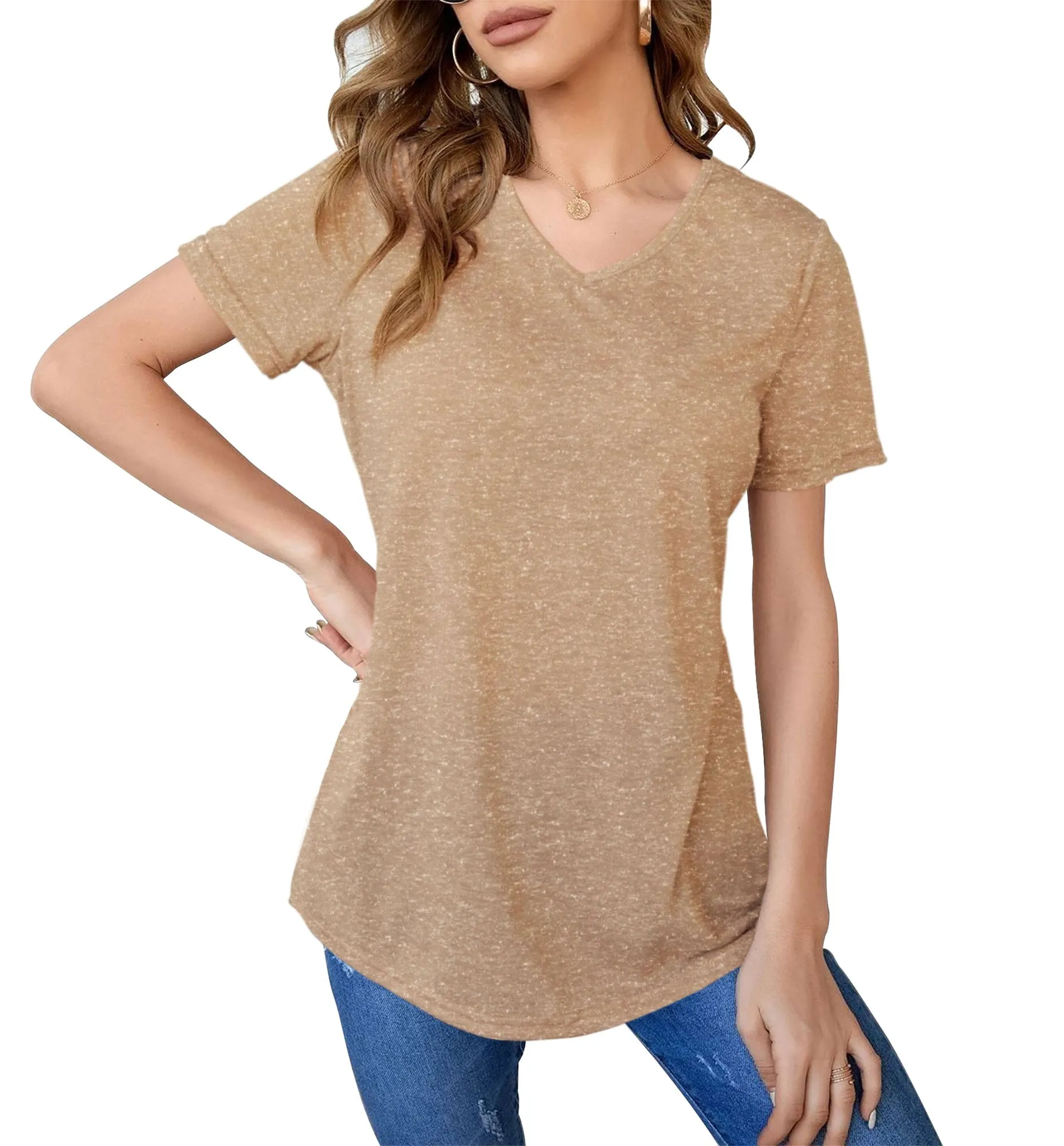 Womens Basic Short Sleeve V Neck Tops