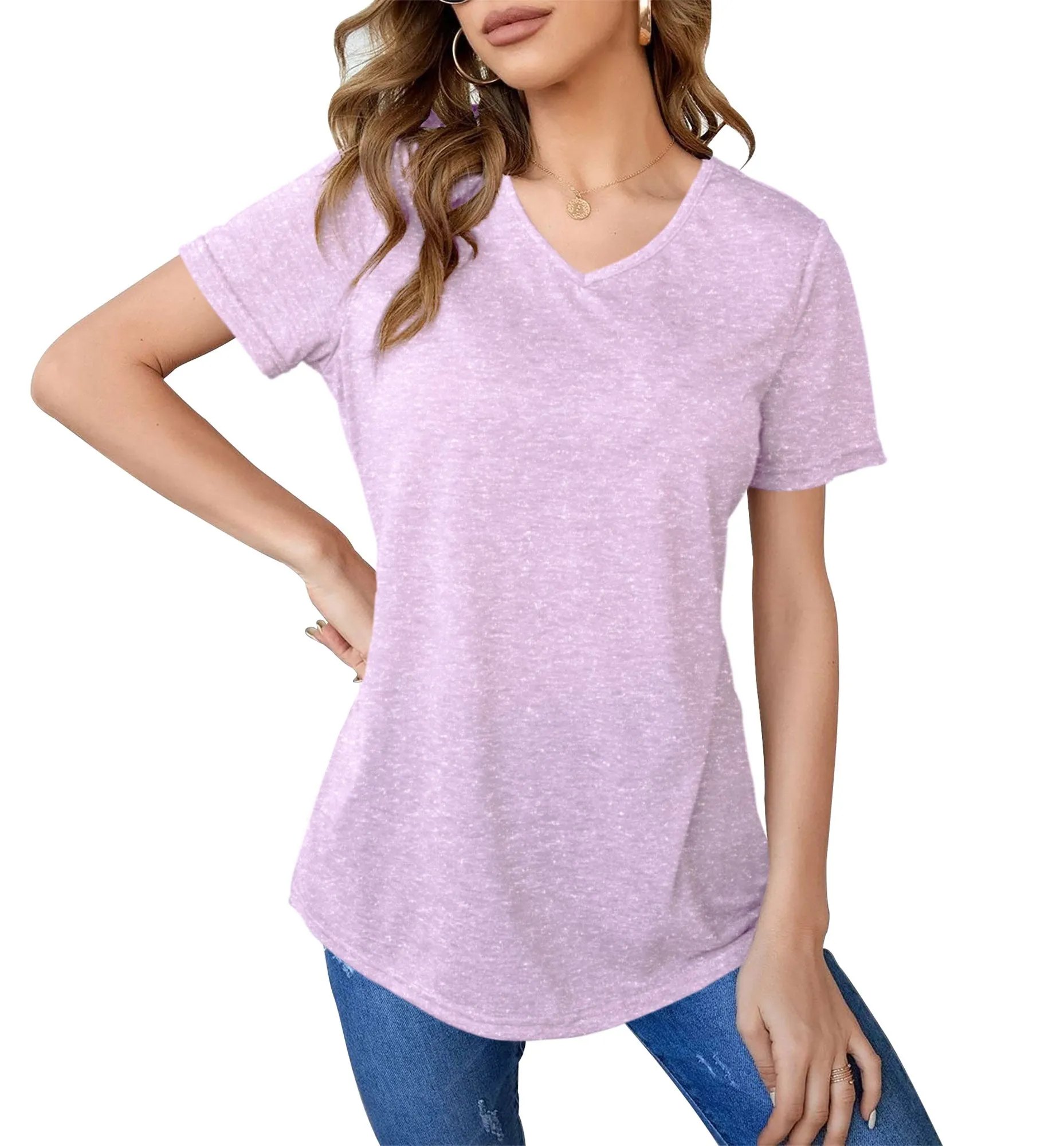 Womens Basic Short Sleeve V Neck Tops