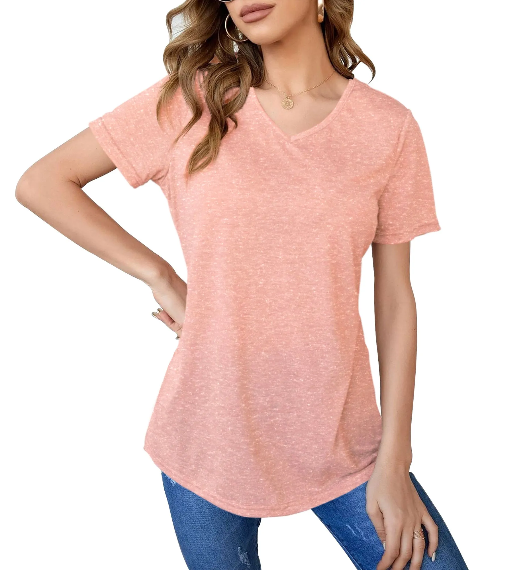 Womens Basic Short Sleeve V Neck Tops
