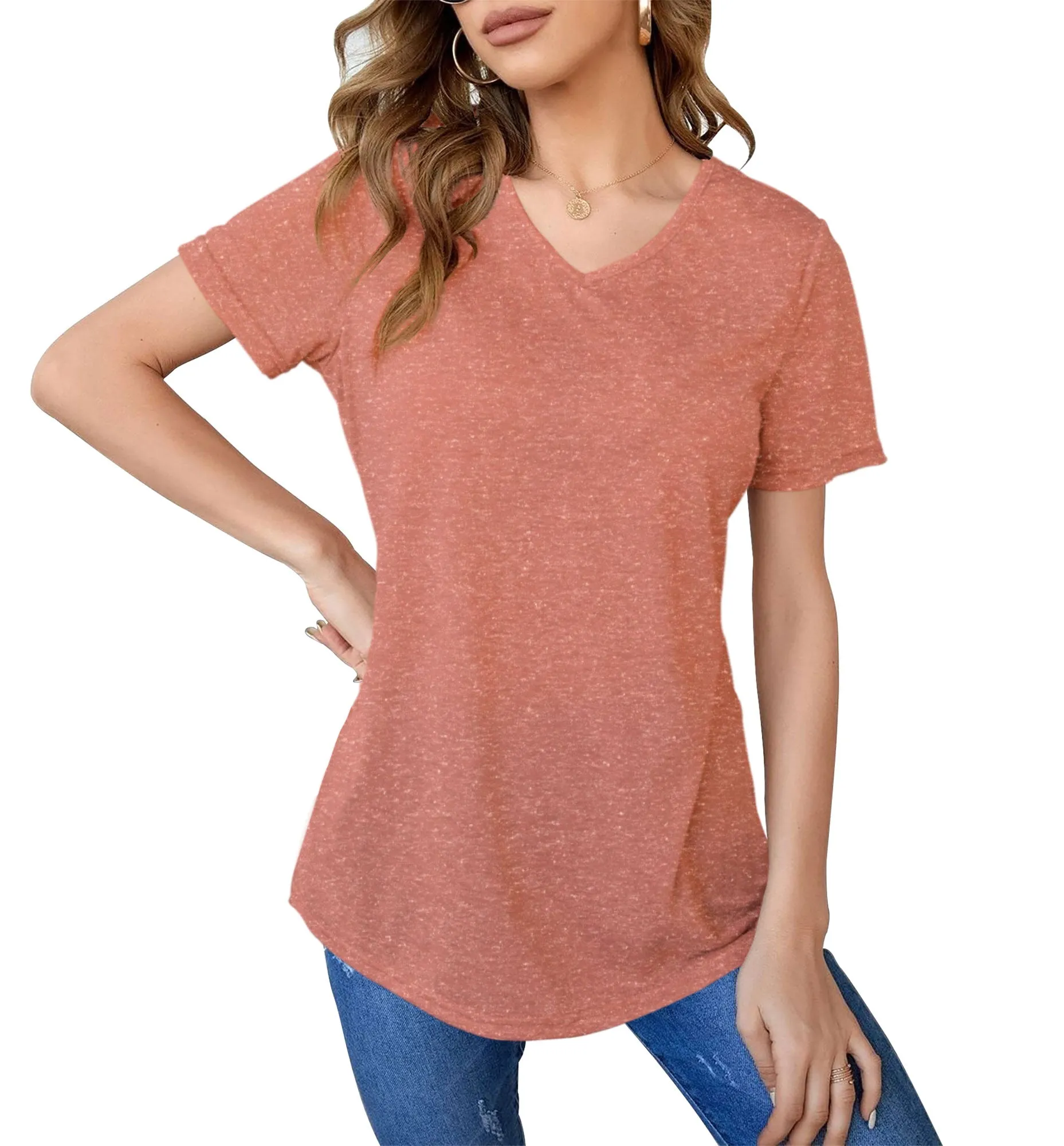 Womens Basic Short Sleeve V Neck Tops