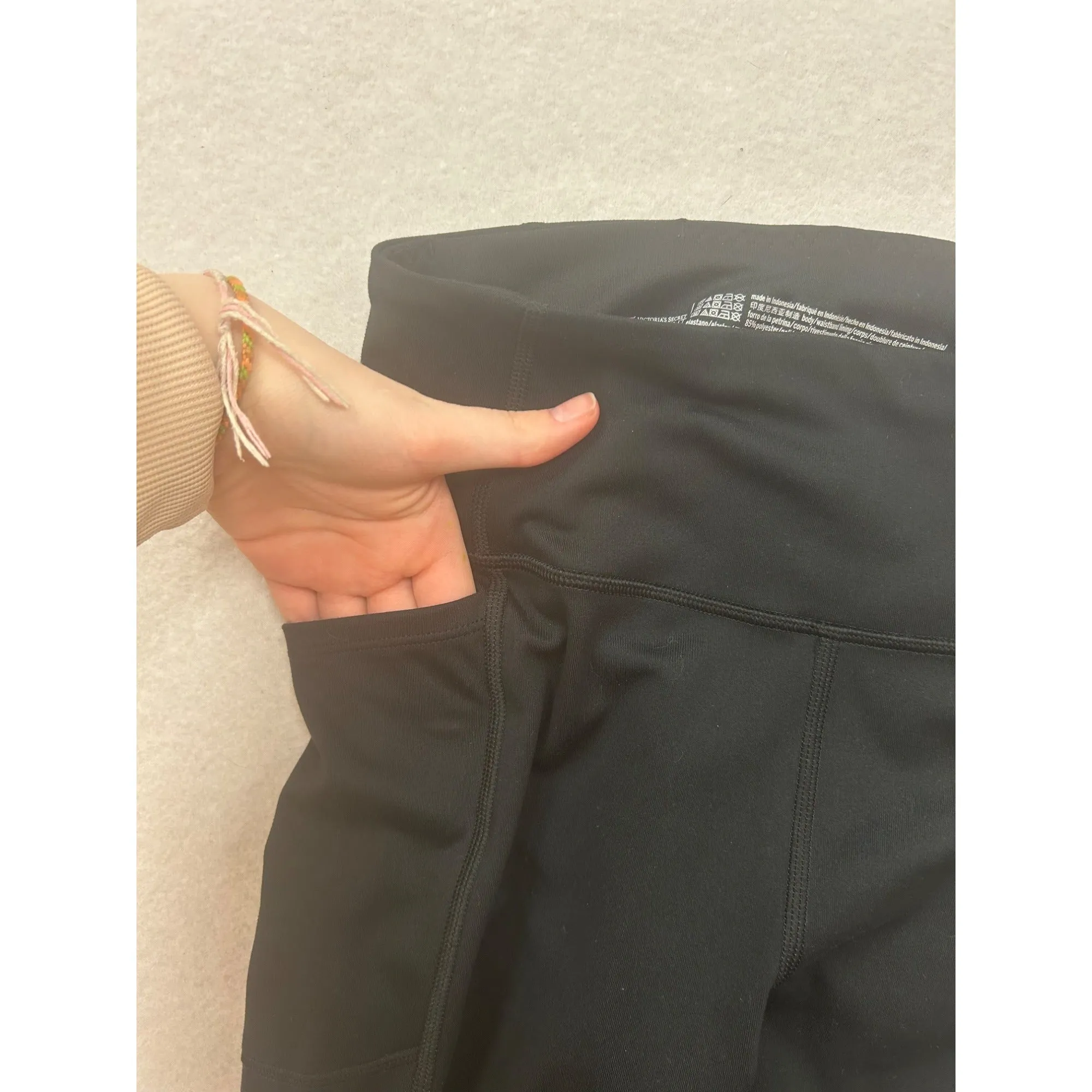 Womens Black High-Waisted Active Leggings With Pockets Size S #6593