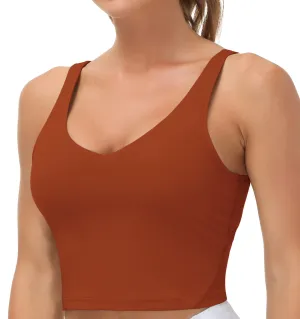 Women’s Longline Sports Bra Wirefree Padded Medium Support Yoga Bras Gym Running Workout Tank Tops(Brick Red)
