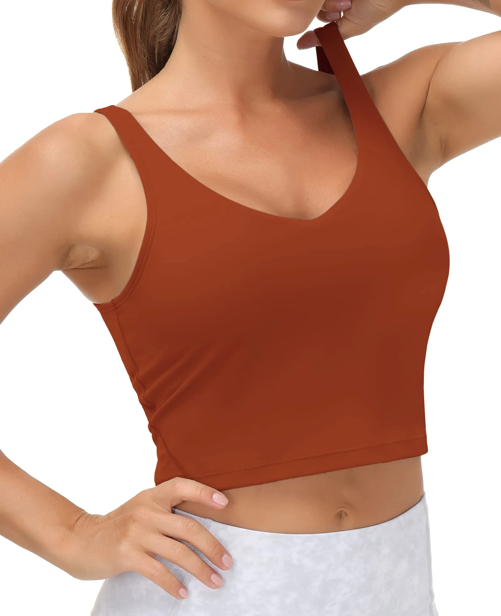 Women’s Longline Sports Bra Wirefree Padded Medium Support Yoga Bras Gym Running Workout Tank Tops(Brick Red)