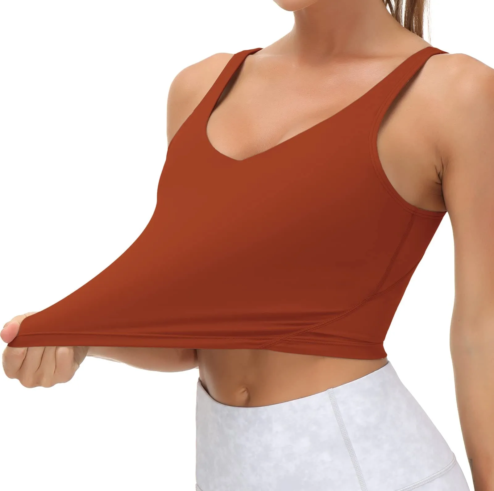 Women’s Longline Sports Bra Wirefree Padded Medium Support Yoga Bras Gym Running Workout Tank Tops(Brick Red)