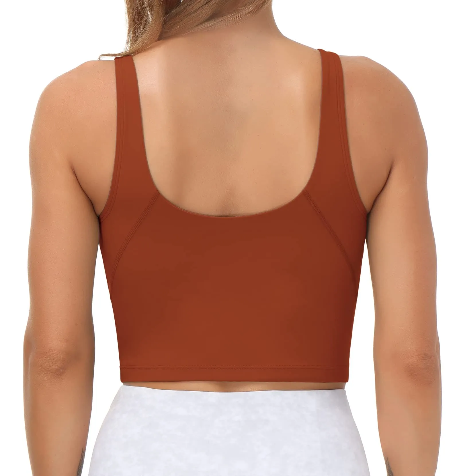 Women’s Longline Sports Bra Wirefree Padded Medium Support Yoga Bras Gym Running Workout Tank Tops(Brick Red)