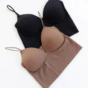 Women's Seamless Tank Top with Built - in Bra - Fixed Cup, Anti - Glare Crop Top for Summer