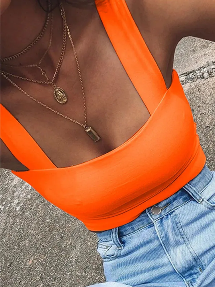 Women's Sleeveless Square Neck Crop Top - Summer White Casual Basic T-Shirt, Off Shoulder Sexy Backless Tank Top