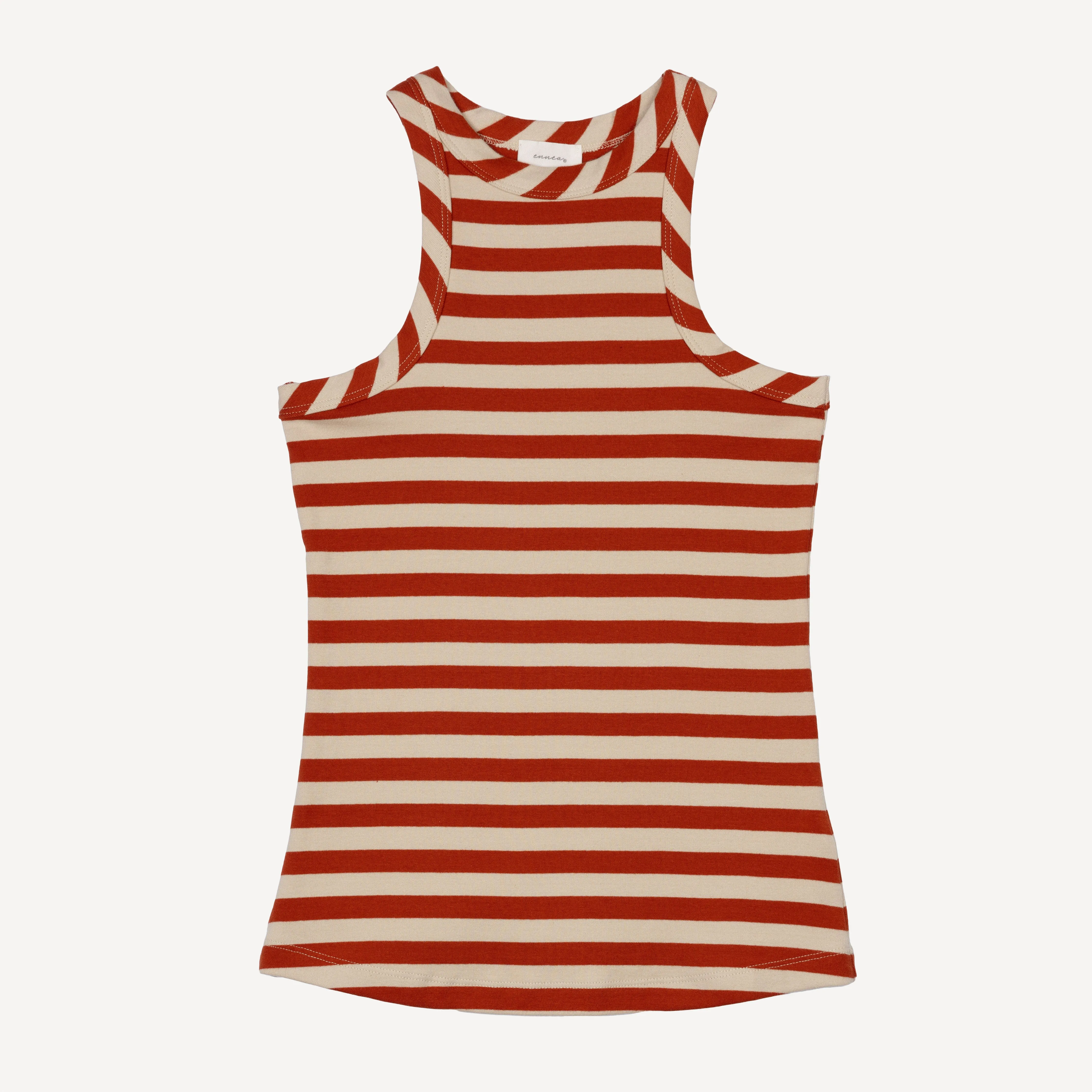 Womens Stripe High Neck Tank - Rooibos Tea / Fog
