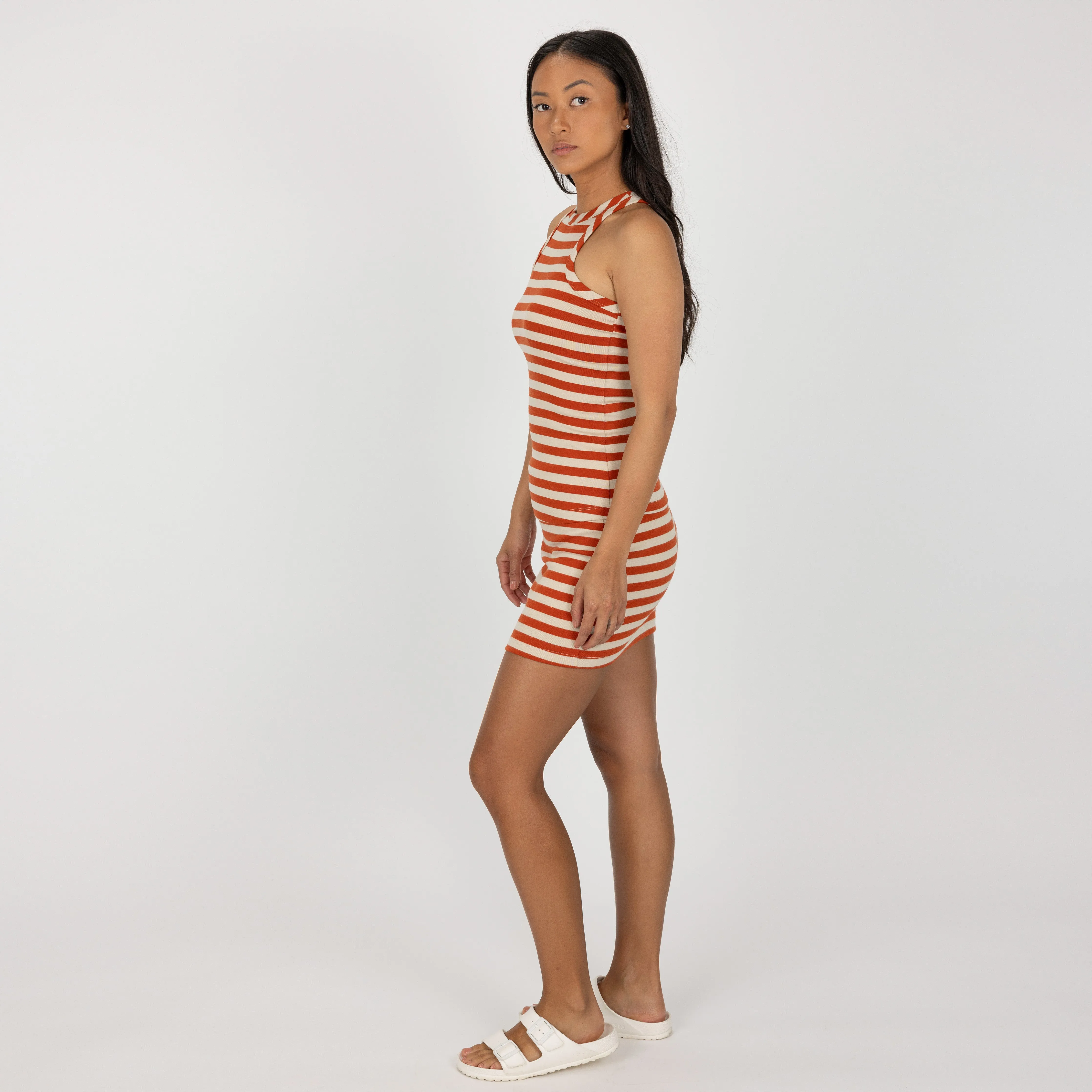 Womens Stripe High Neck Tank - Rooibos Tea / Fog