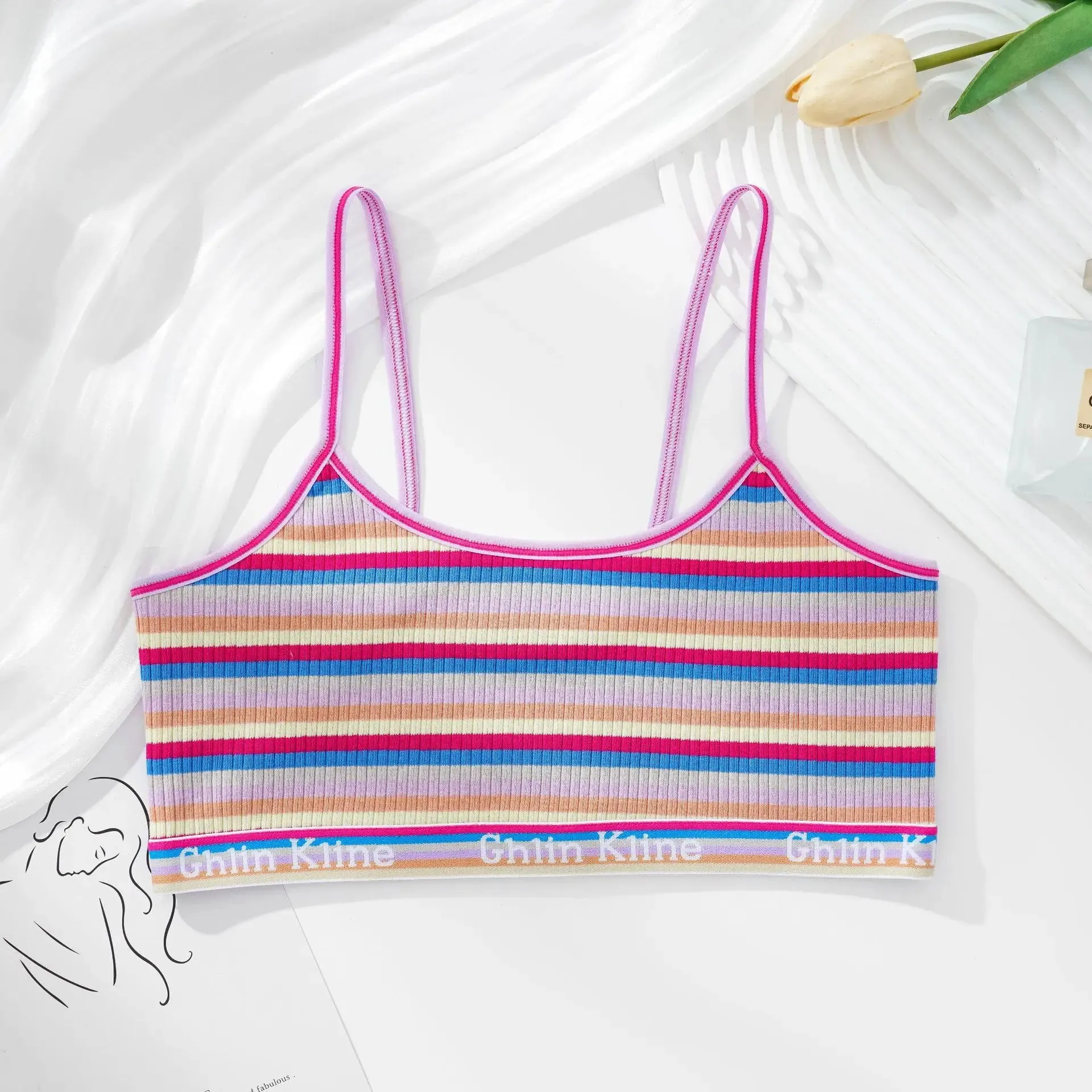 Women's Striped Crop Top Tube Bra - Push Up, Breathable, Comfort Cotton for Small Breast Girls