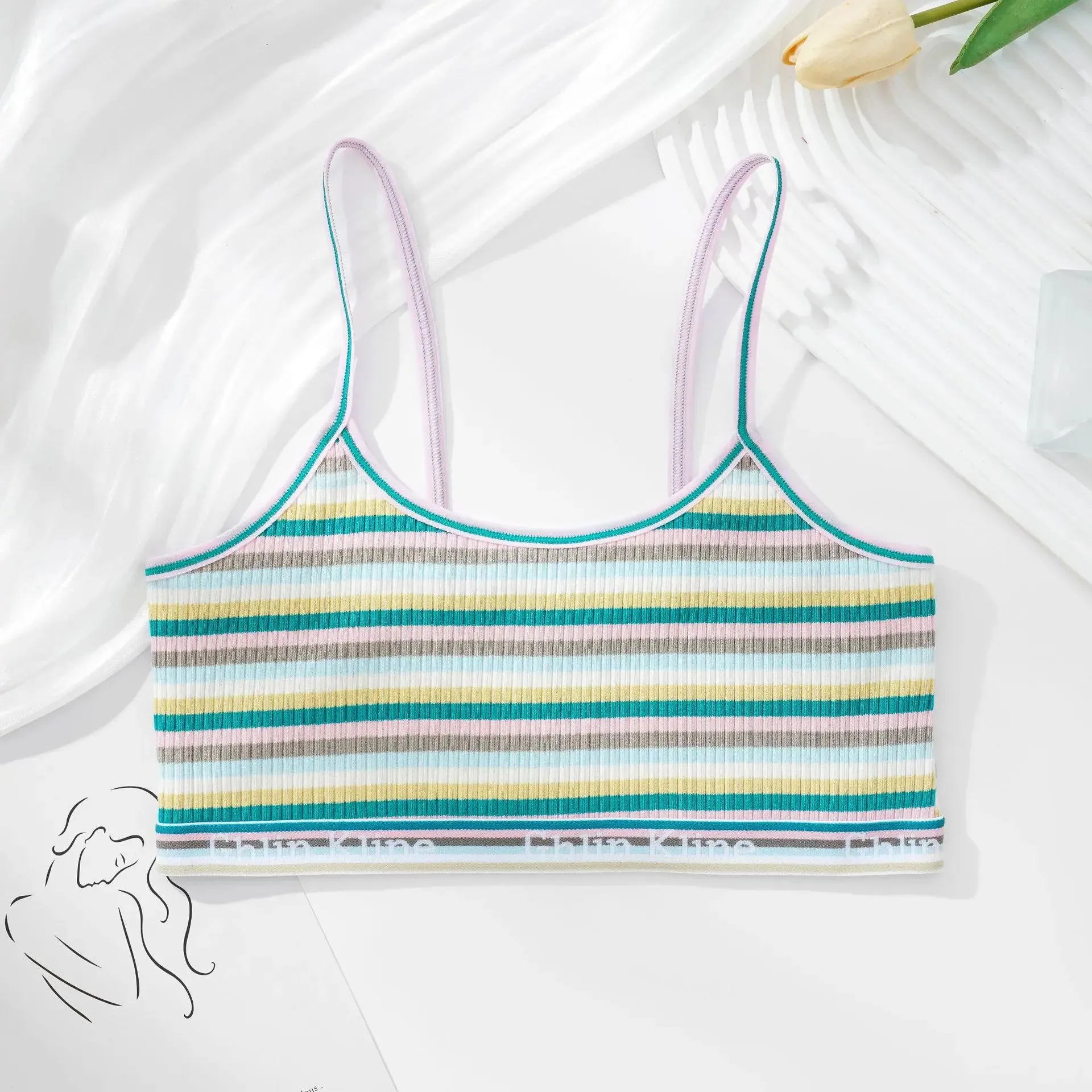 Women's Striped Crop Top Tube Bra - Push Up, Breathable, Comfort Cotton for Small Breast Girls
