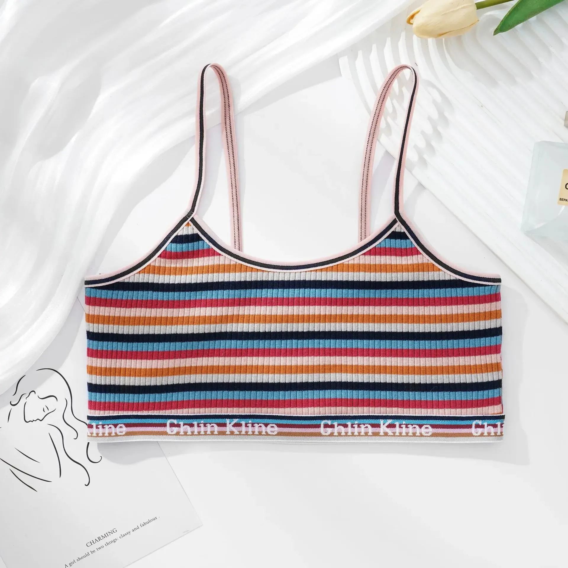 Women's Striped Crop Top Tube Bra - Push Up, Breathable, Comfort Cotton for Small Breast Girls