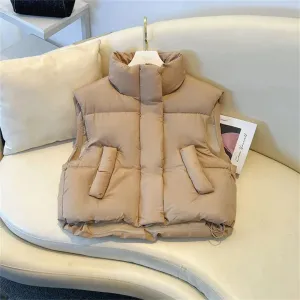Women's Warm Turtle Neck Puffer Vest | Cropped