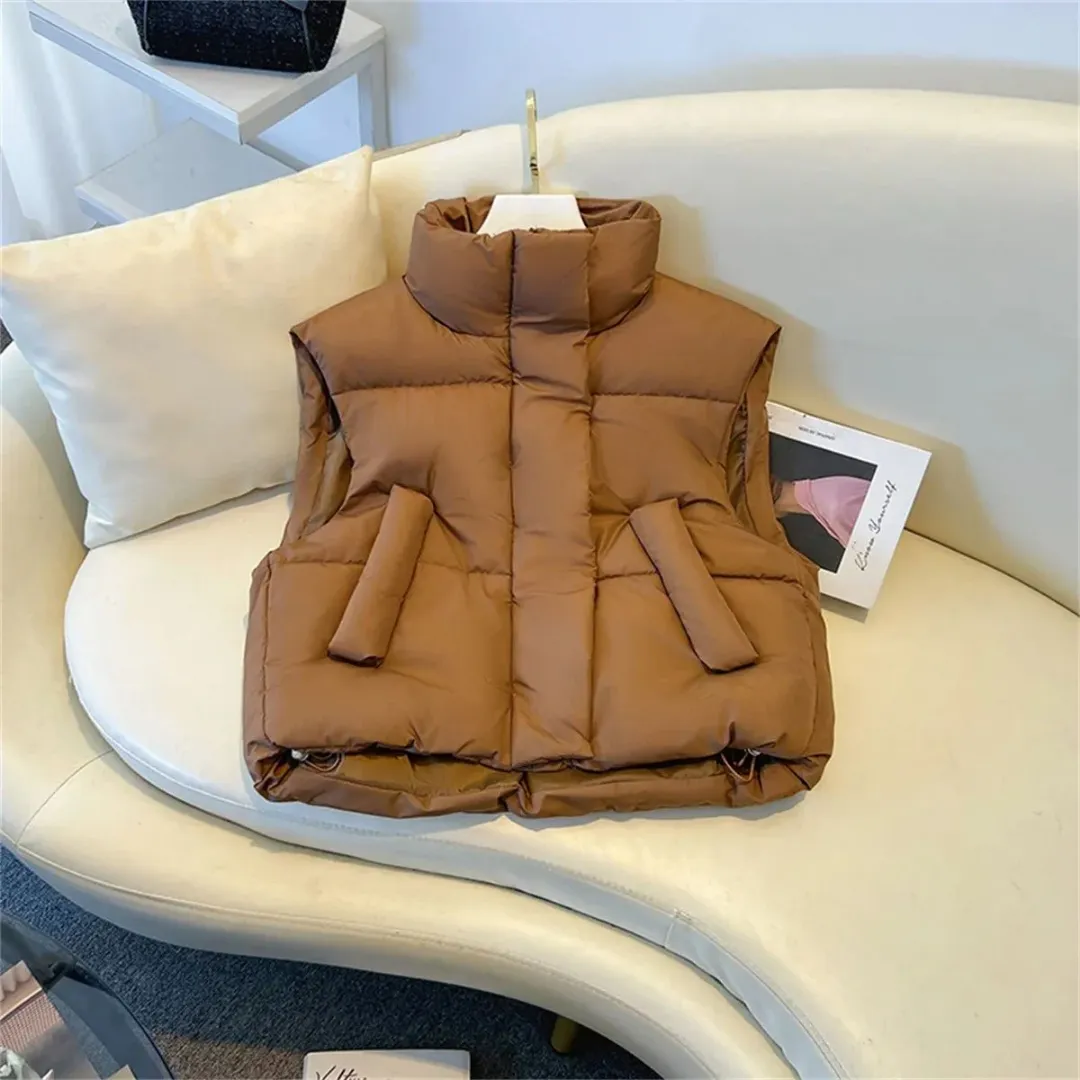 Women's Warm Turtle Neck Puffer Vest | Cropped