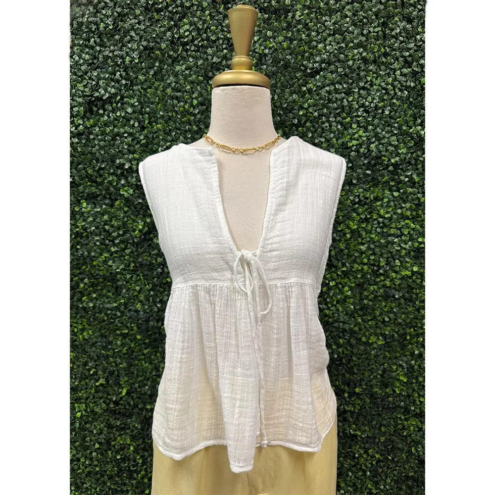 Wyn White Sleeveless Tassel Top
