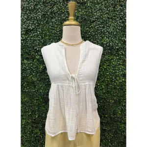 Wyn White Sleeveless Tassel Top