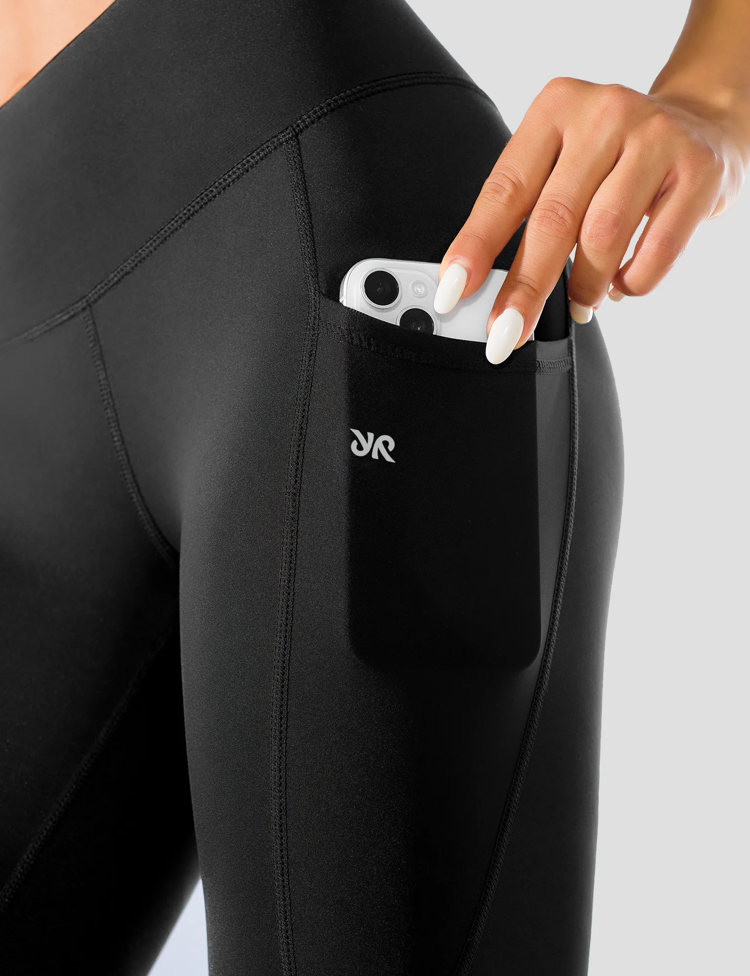 YR Yoga Workout Leggings for Women with Pockets, High-Waisted Compression Gym Leggings, Black