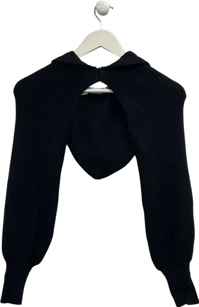 ZARA Black Knitted Out Crop Hooded Sweater UK M