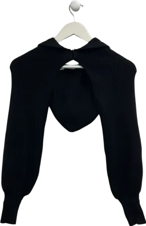 ZARA Black Knitted Out Crop Hooded Sweater UK M