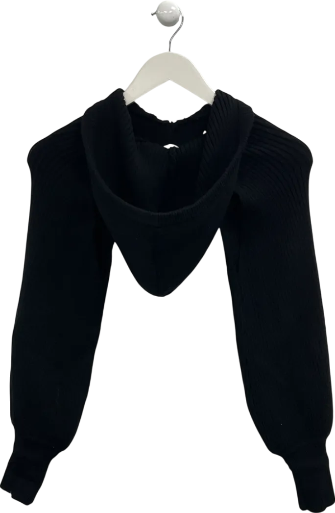 ZARA Black Knitted Out Crop Hooded Sweater UK M